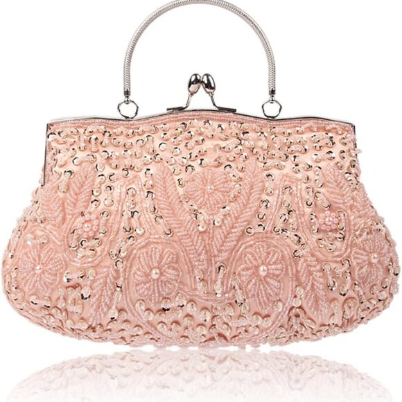 Evening Clutch Bag for Women Vintage Beaded Sequin Handbag Bridal Wedding Purse - Picture 1 of 8